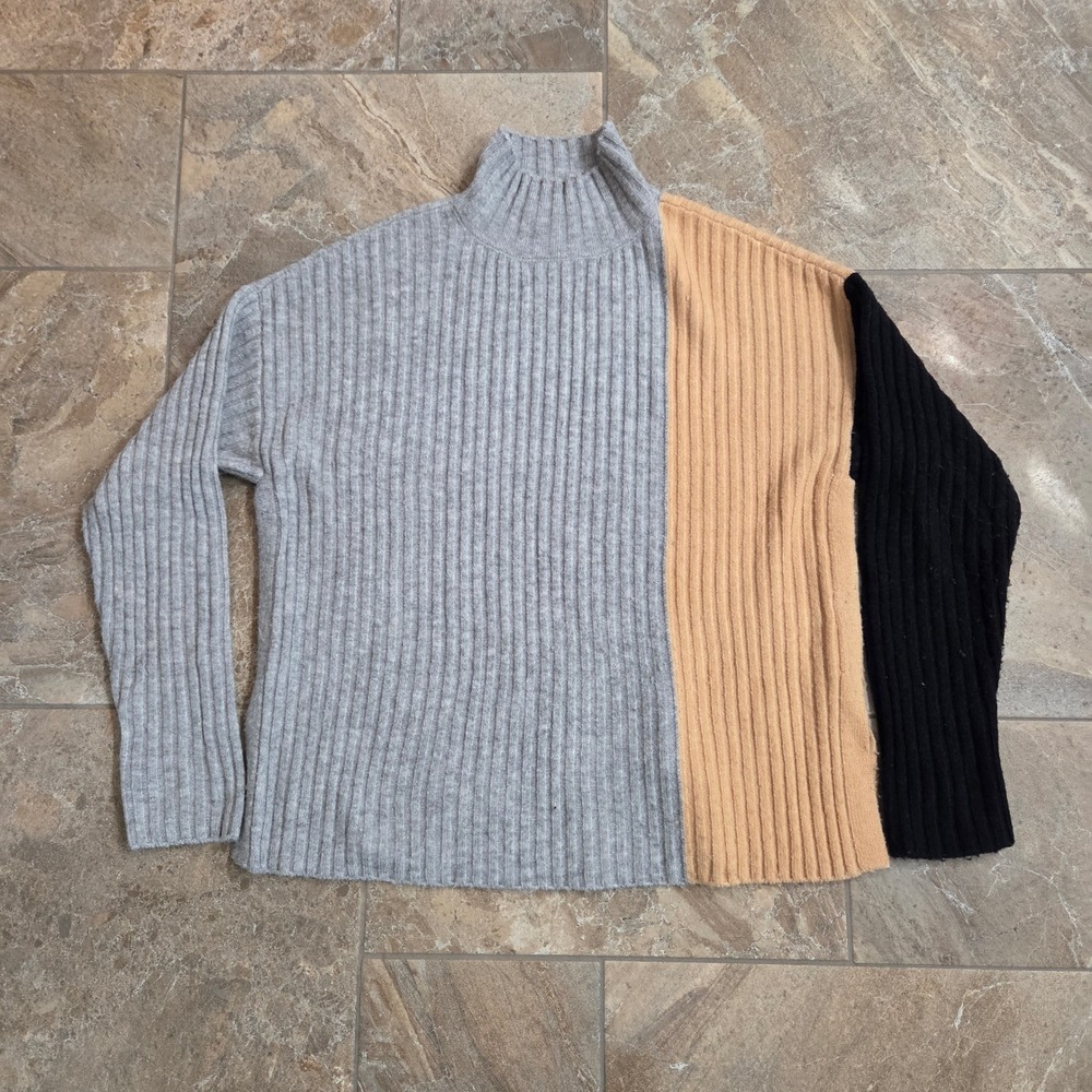 Calvin Klein Color Block Mock Neck Ribbed Sweater Size S Oversize Comfy